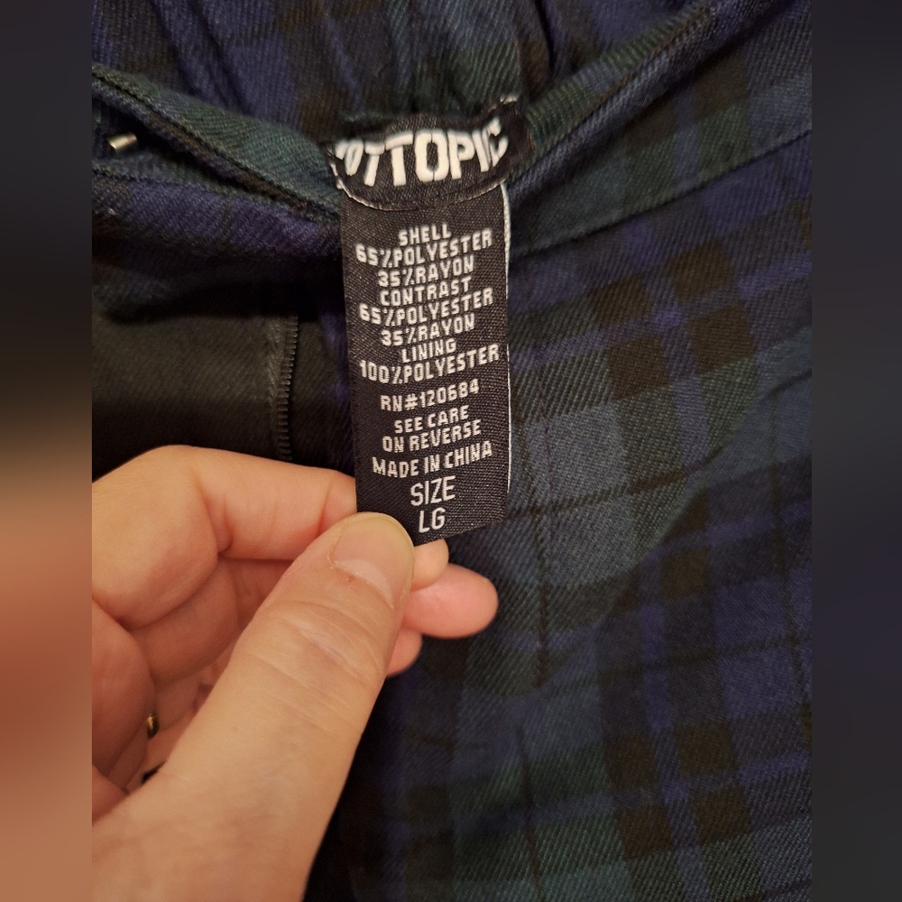 Hot Topic Green Tartan Plaid Split w/ Black Pants Ladies large RARE Goth PUNK - Picture 2 of 6